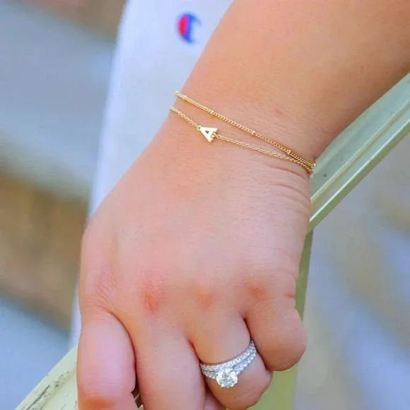 💛LIMITED EDITION!! Letter A-Z Initial Gold Bracelet 2 Layered Chain, ELDM22188 - Picture 3 of 14